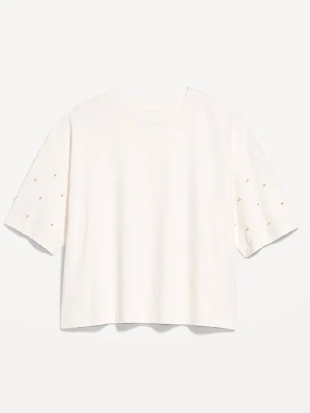 Old Navy Boxy Tee with Pearl Detail on sleeves- Cream